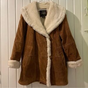 Venezia Brown Suede Coat with Cream Faux Fur Trim